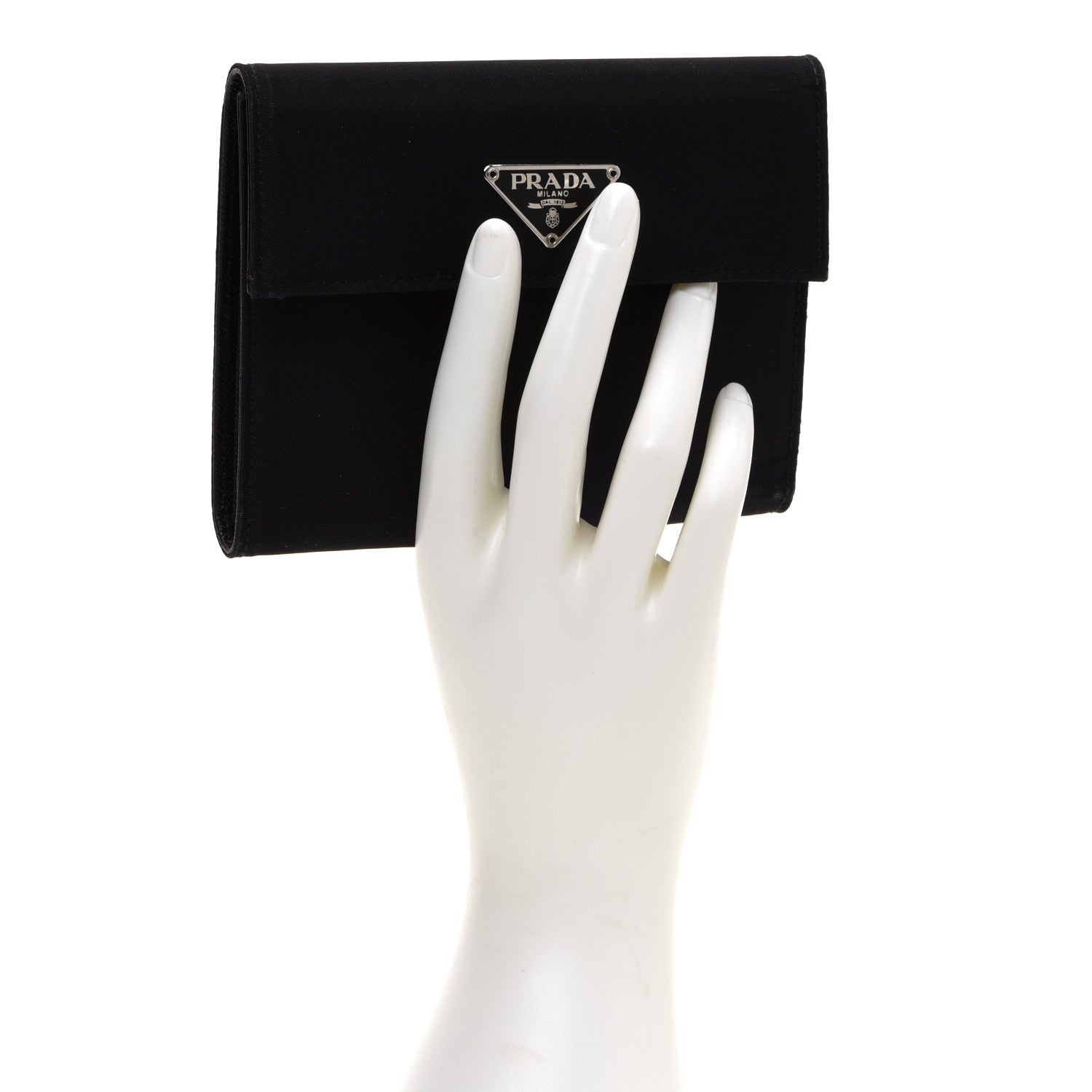 Prada Tessuto Nylon Saffiano Tri-Fold Compact Wallet Black 2 of 8
