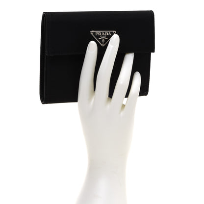 Prada Tessuto Nylon Saffiano Tri-Fold Compact Wallet Black 2 of 8