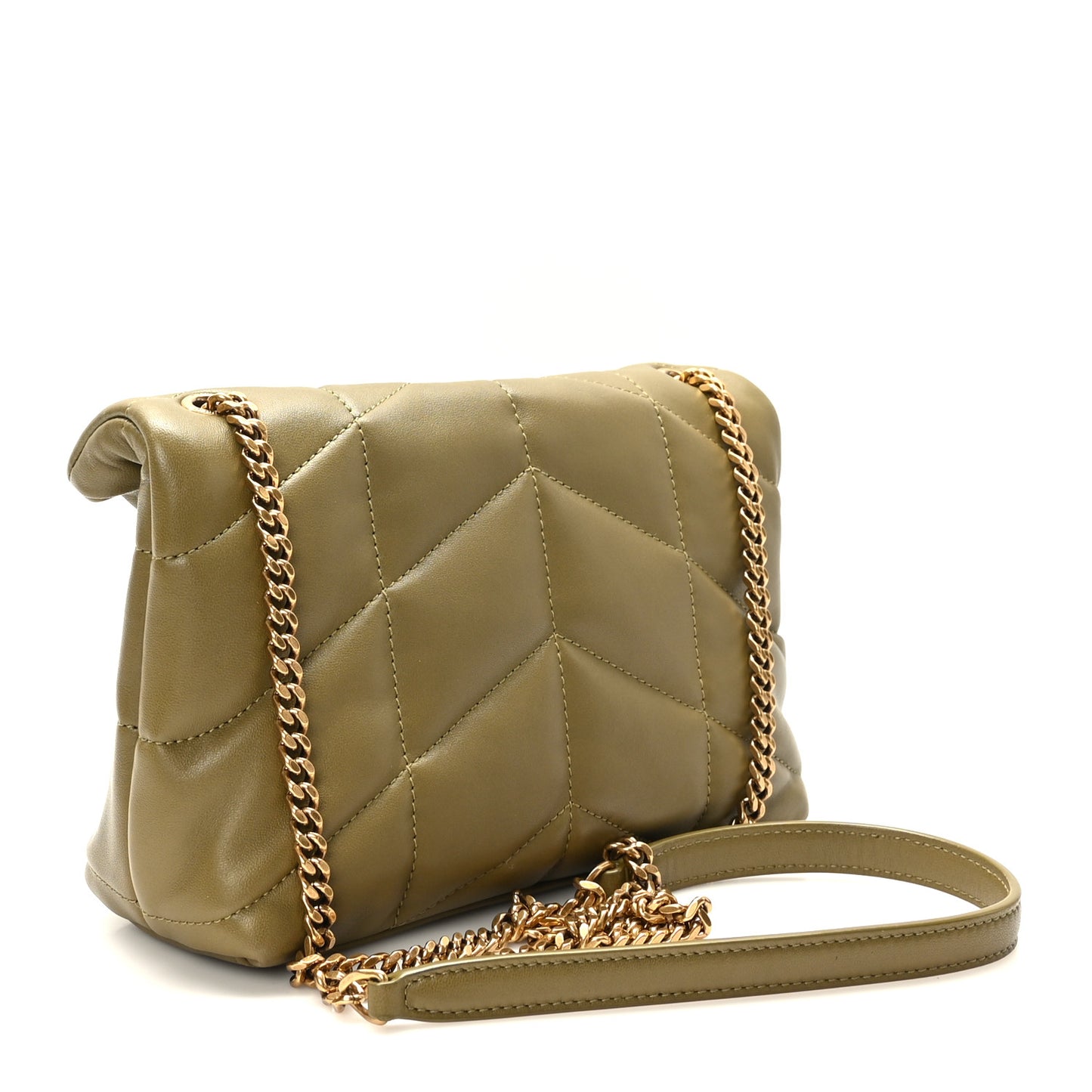 Lambskin Quilted Toy Loulou Puffer Monogram Chain Satchel Hazel Green