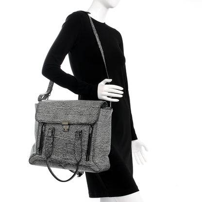 3.1 Phillip Lim 3.1 Textured Calfskin Large Pashli Satchel Black Cream 2 of 8
