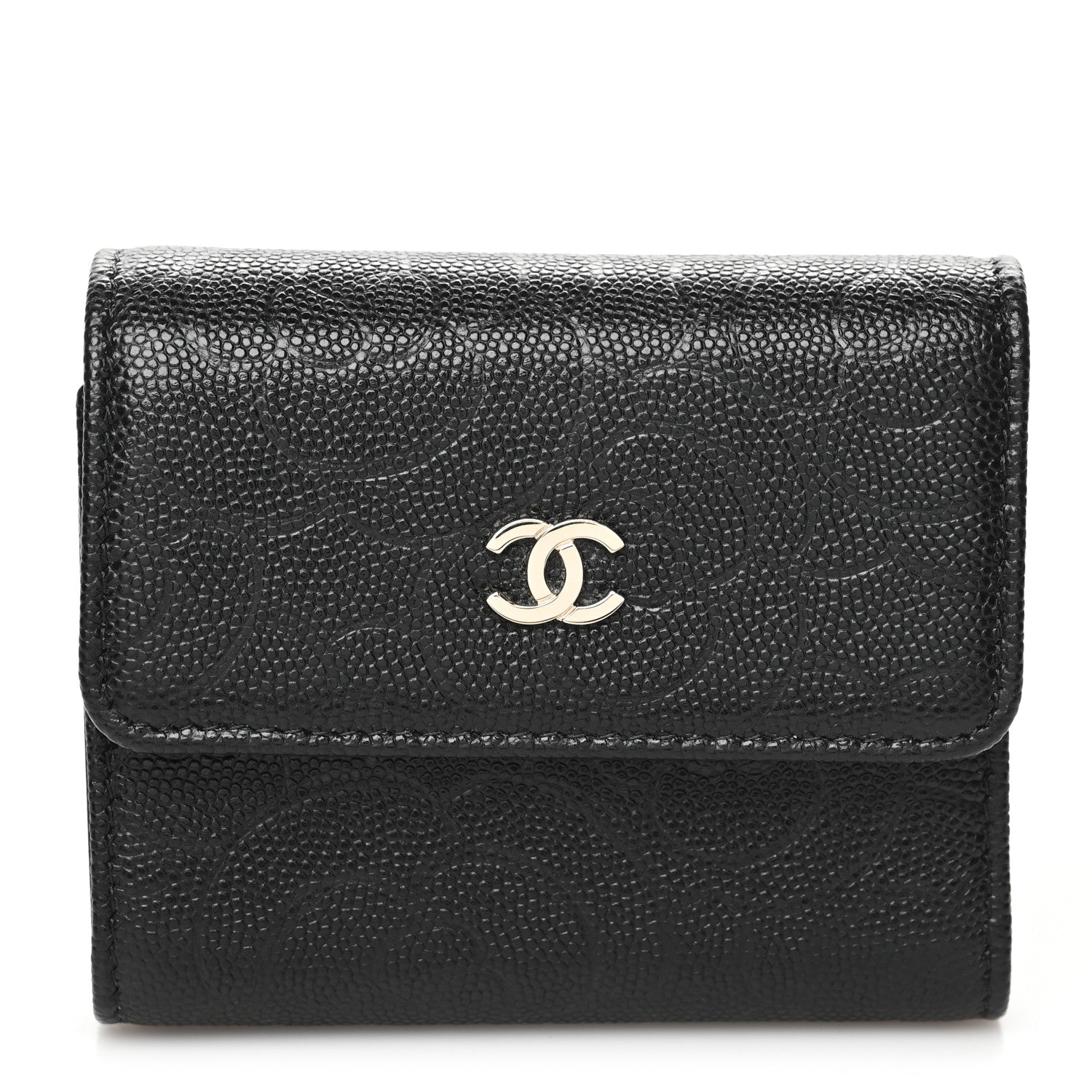 Chanel Caviar Camellia Embossed Compact Wallet Black 1 of 11