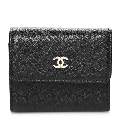 Chanel Caviar Camellia Embossed Compact Wallet Black 1 of 11