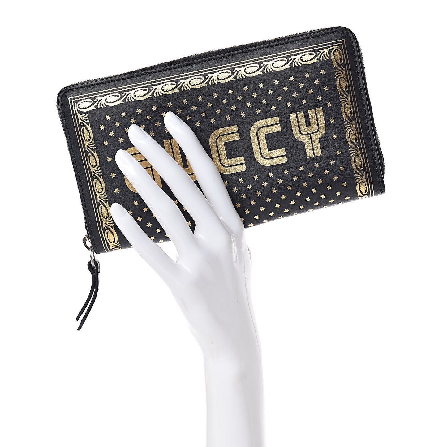 X SEGA Calfskin GUCCY Stars Zip Around Wallet Black Gold
