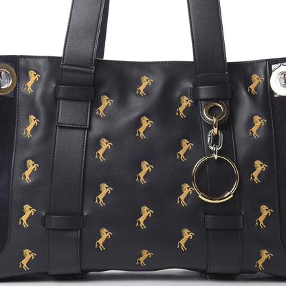 Chloe Smooth Calfskin Little Horses Embroidered Tao Zipped Tote Full Blue 7 of 10