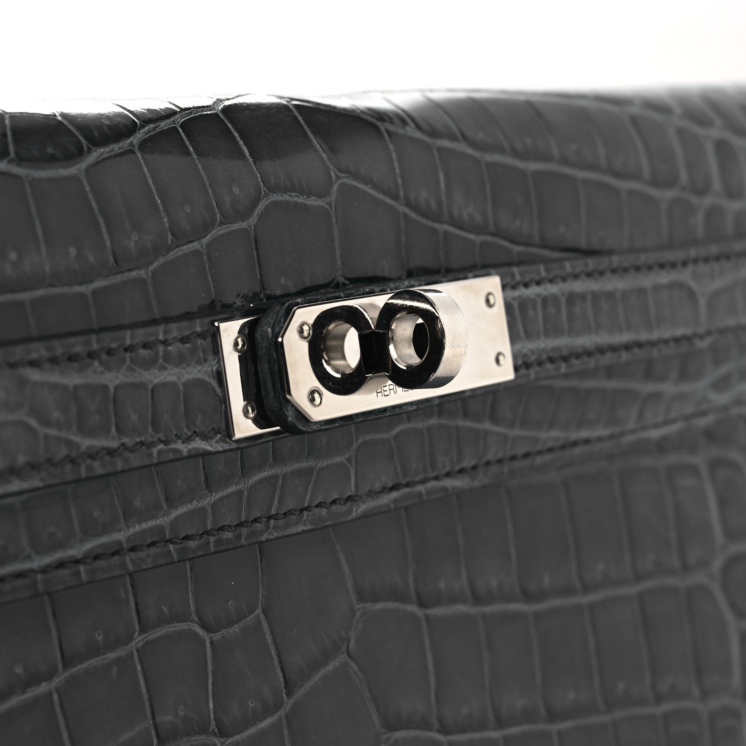 Hermes Shiny Niloticus Crocodile Kelly Elan Pochette Bleu Tempete 21 of 26