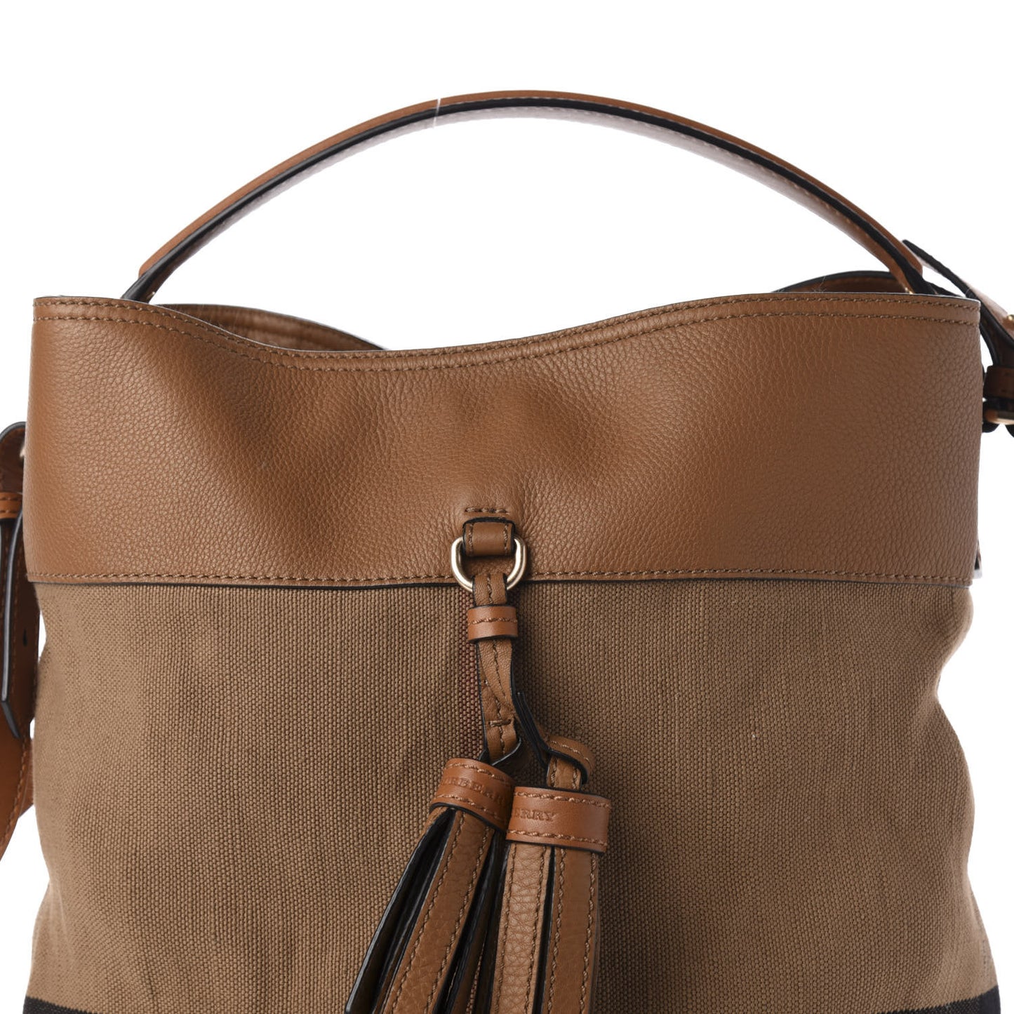 Grainy Calfskin Canvas Mega Check Medium Ashby Tassel Hobo Saddle Brown