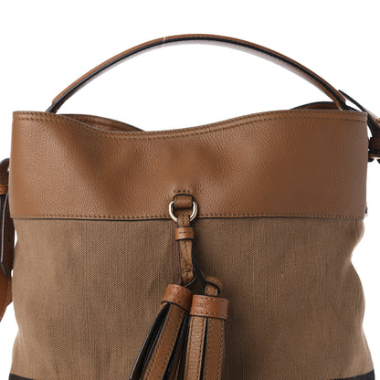 Burberry Grainy Calfskin Canvas Mega Check Medium Ashby Tassel Hobo Saddle Brown 14 of 14