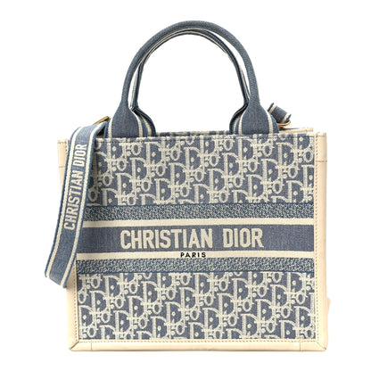 Christian Dior Oblique Chambray Calfskin Small Book Tote With Strap Blue Latte 1 of 9