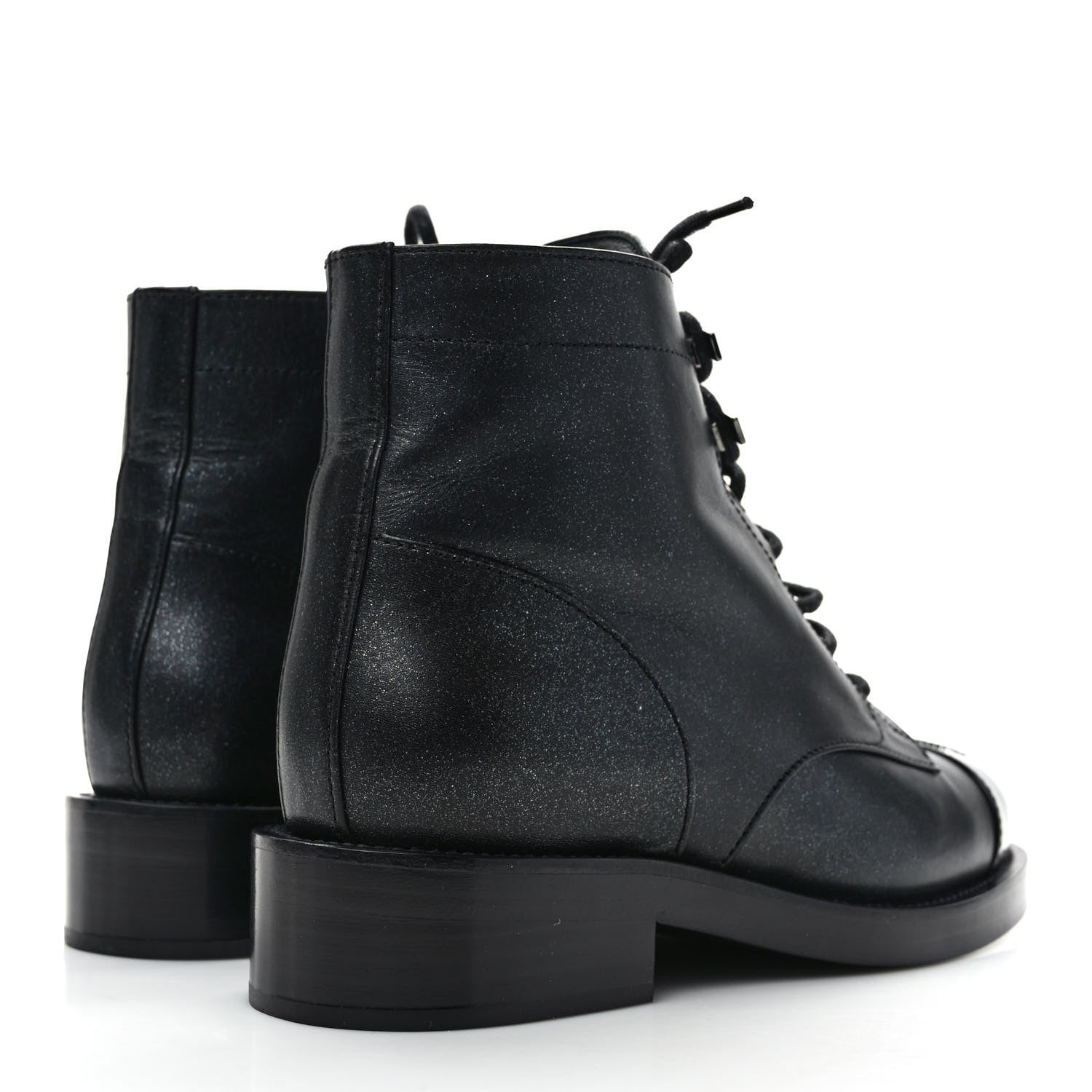 Chanel Crumpled Lambskin Shiny Calfskin Combat Boots 37 Black 4 of 8