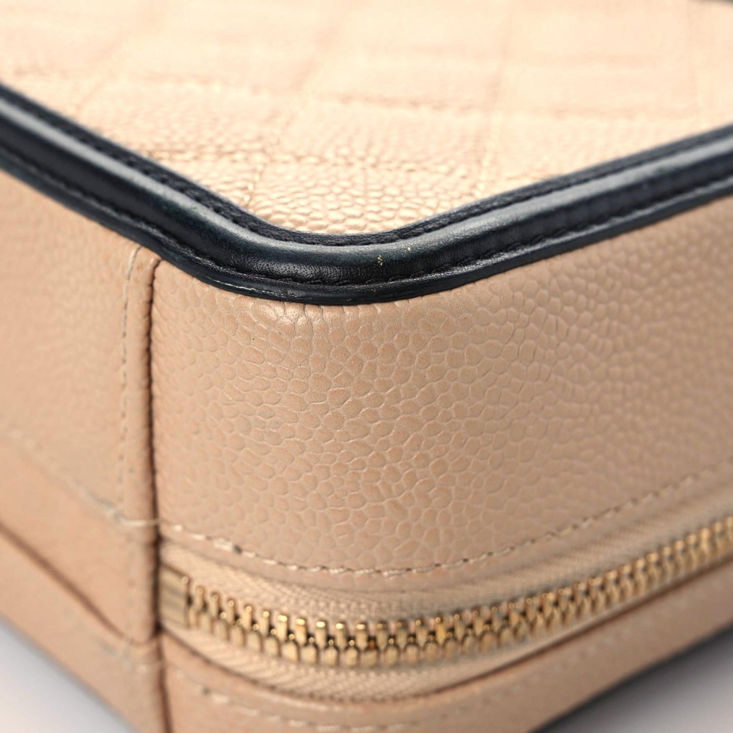 Caviar Quilted Small CC Filigree Vanity Case Beige Black