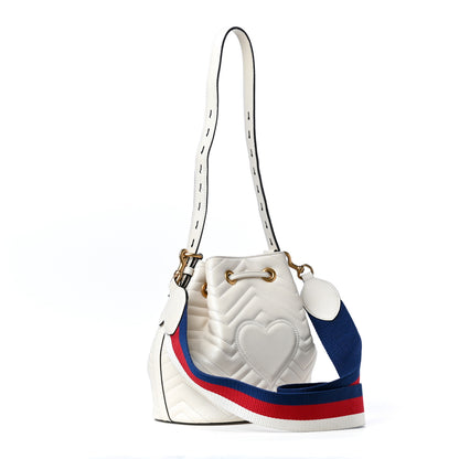 Gucci Calfskin Matelasse Sylvie Web GG Marmont Bucket Bag White 4 of 8