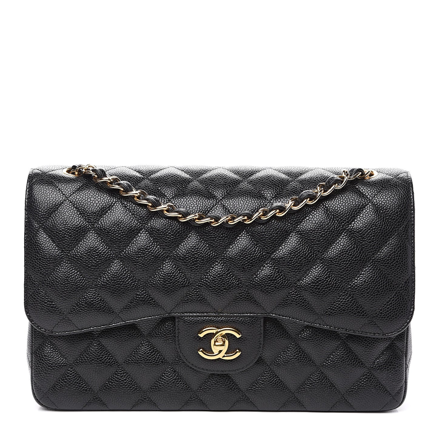 Caviar Quilted Jumbo Double Flap Black