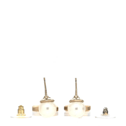 Chanel Crystal Pearl CC Drop Earrings Gold 3 of 4