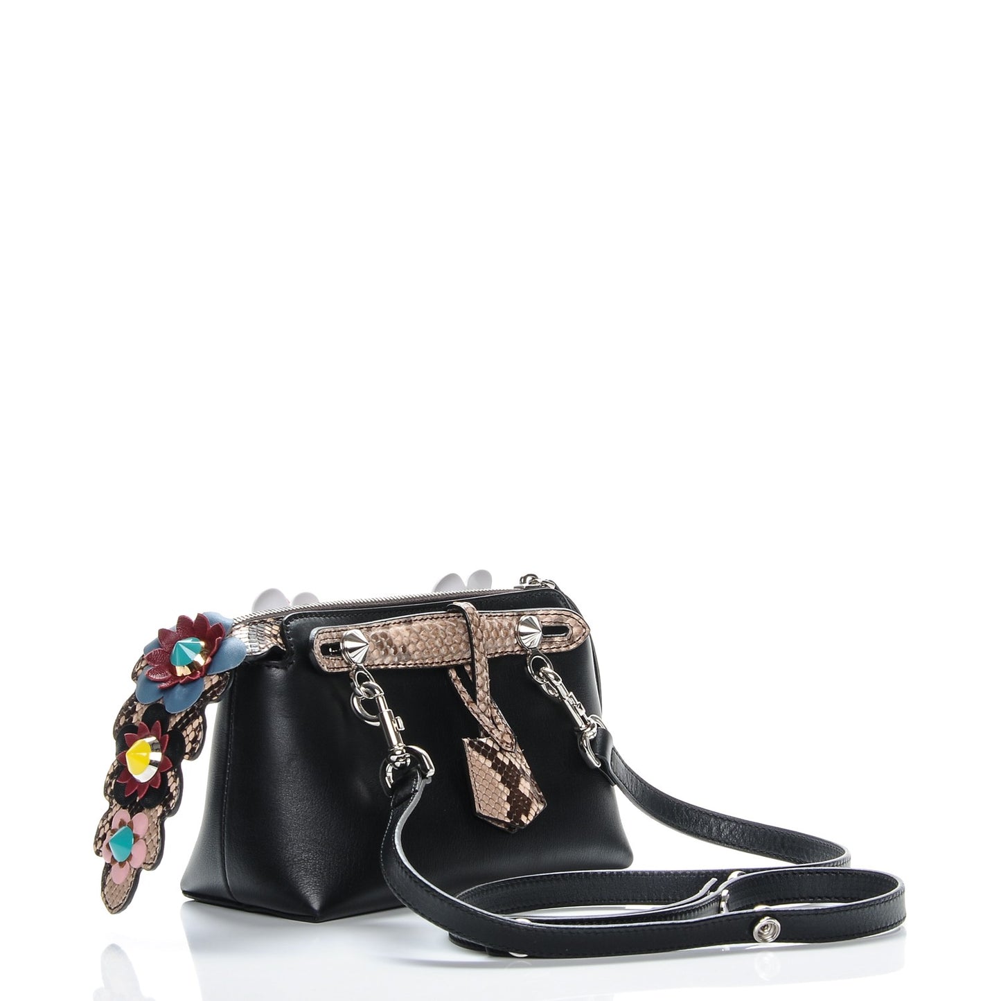 Vitello Dolce Snakeskin Nappa Croc Tail Flowerland Studded Mini By The Way Boston Bag Black Natural Multicolor