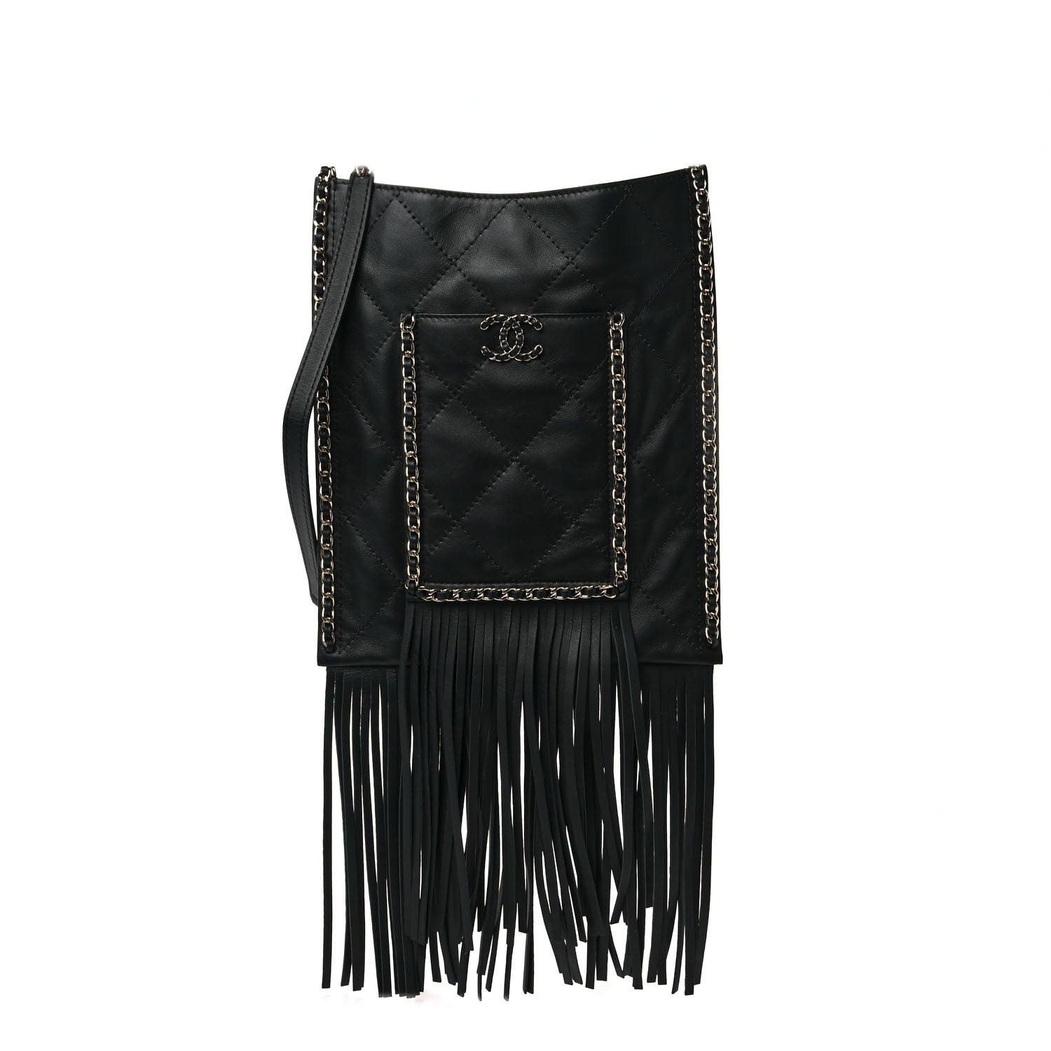 Chanel Calfskin Quilted Fringe Small Shopping Bag Black 1 of 9