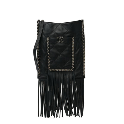 Chanel Calfskin Quilted Fringe Small Shopping Bag Black 1 of 9