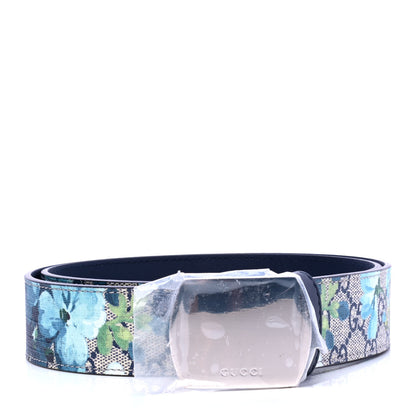 Gucci GG Supreme Monogram Blooms Plaque Belt 90 36 Blue 1 of 5