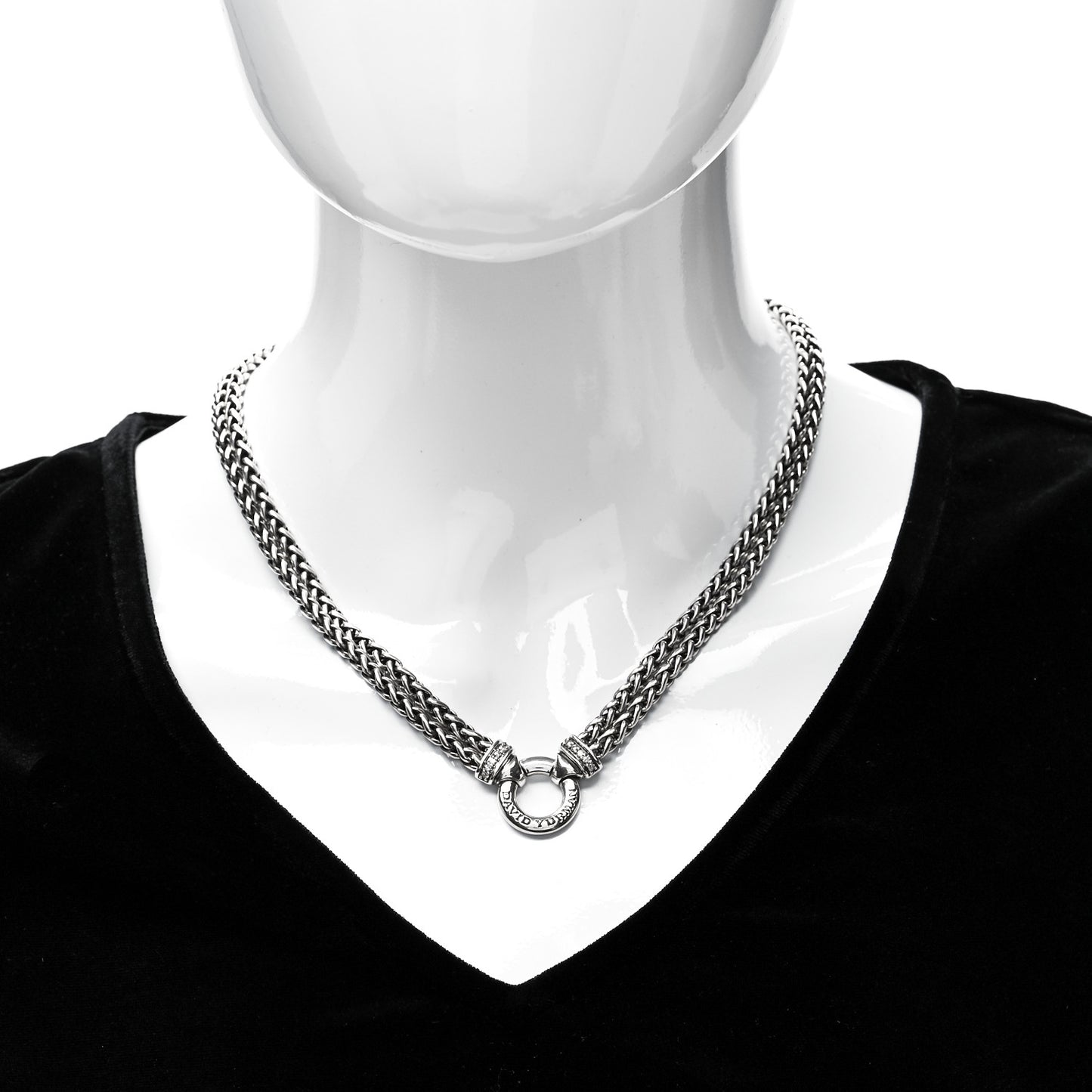 Sterling Silver Diamond 18mm Double Wheat Chain Necklace