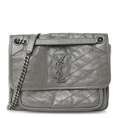 Saint Laurent Crinkled Calfskin Matelasse Monogram Medium Niki Chain Satchel Fog 1 of 10