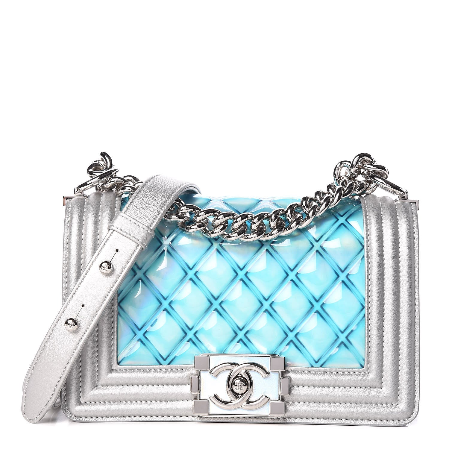 Chanel Metallic Lambskin PVC Quilted Small Boy Flap Blue 1 of 10