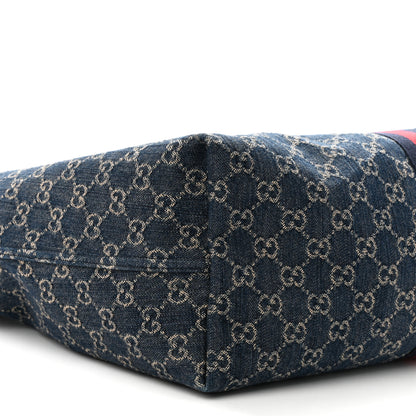 Gucci Denim GG Monogram Web Large Giglio Tote Blue 9 of 11