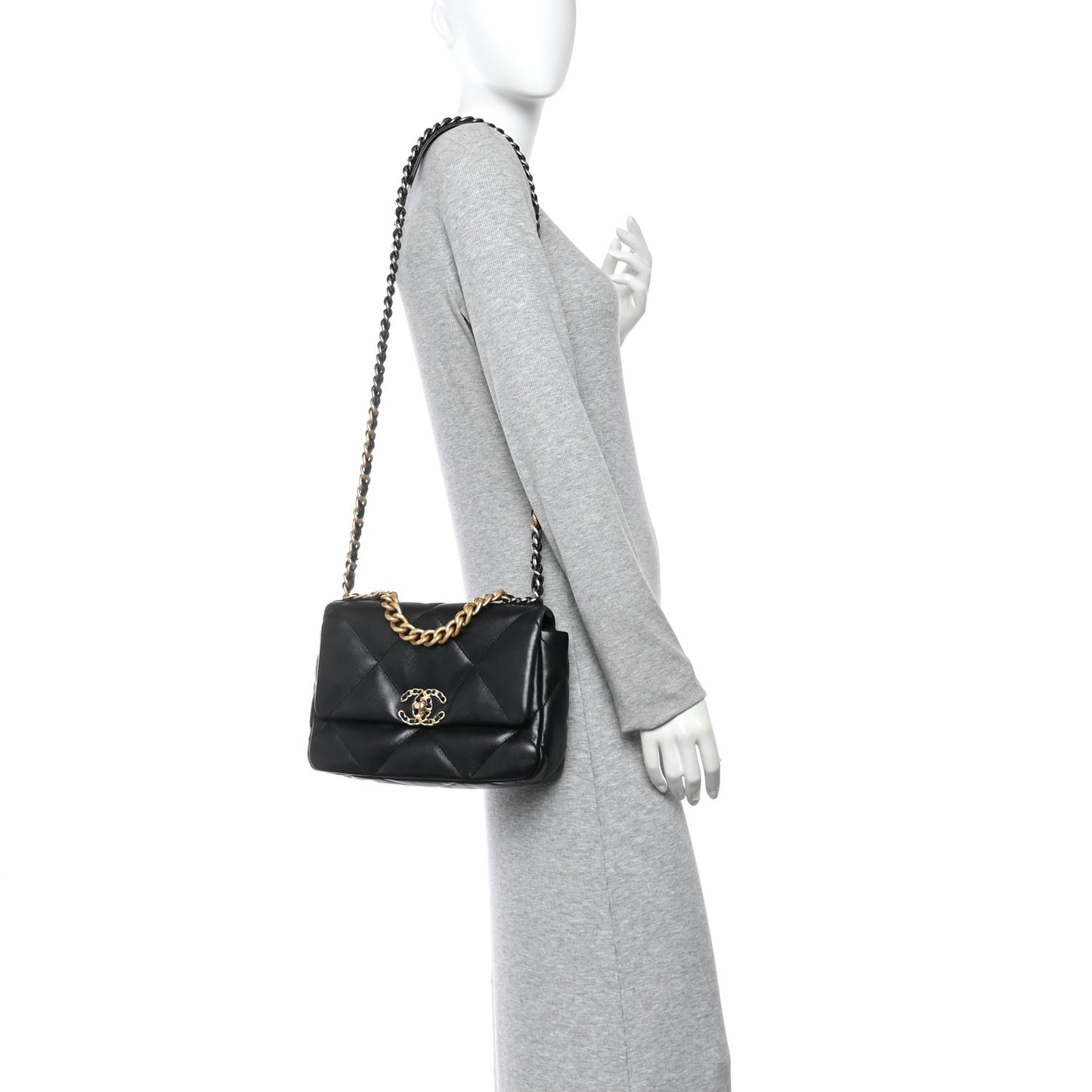 Shiny Goatskin Quilted Medium Chanel 19 Flap Black