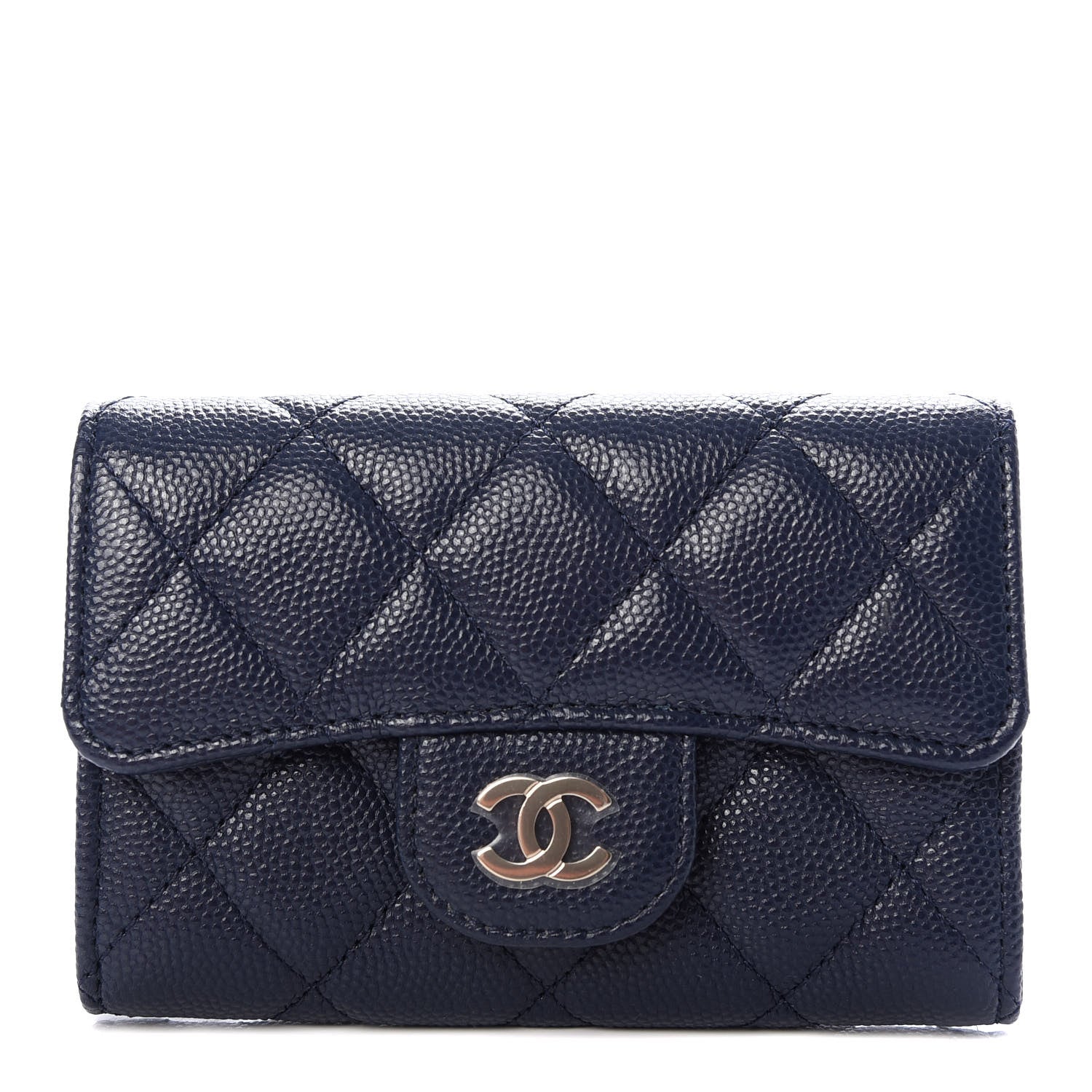 Chanel Caviar Quilted Flap Card Holder Wallet Navy Blue 1 of 9
