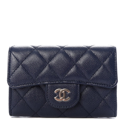 Chanel Caviar Quilted Flap Card Holder Wallet Navy Blue 1 of 9
