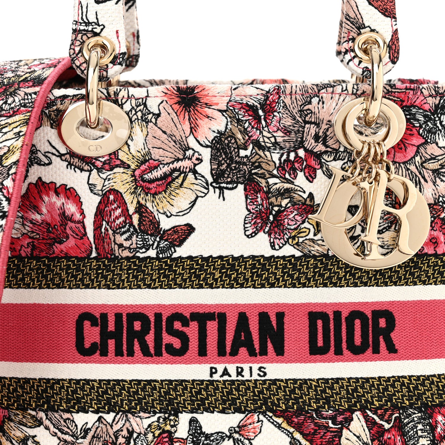 Christian Dior Canvas Embroidered Butterfly Print Medium Lady D-Lite Multicolor 8 of 14