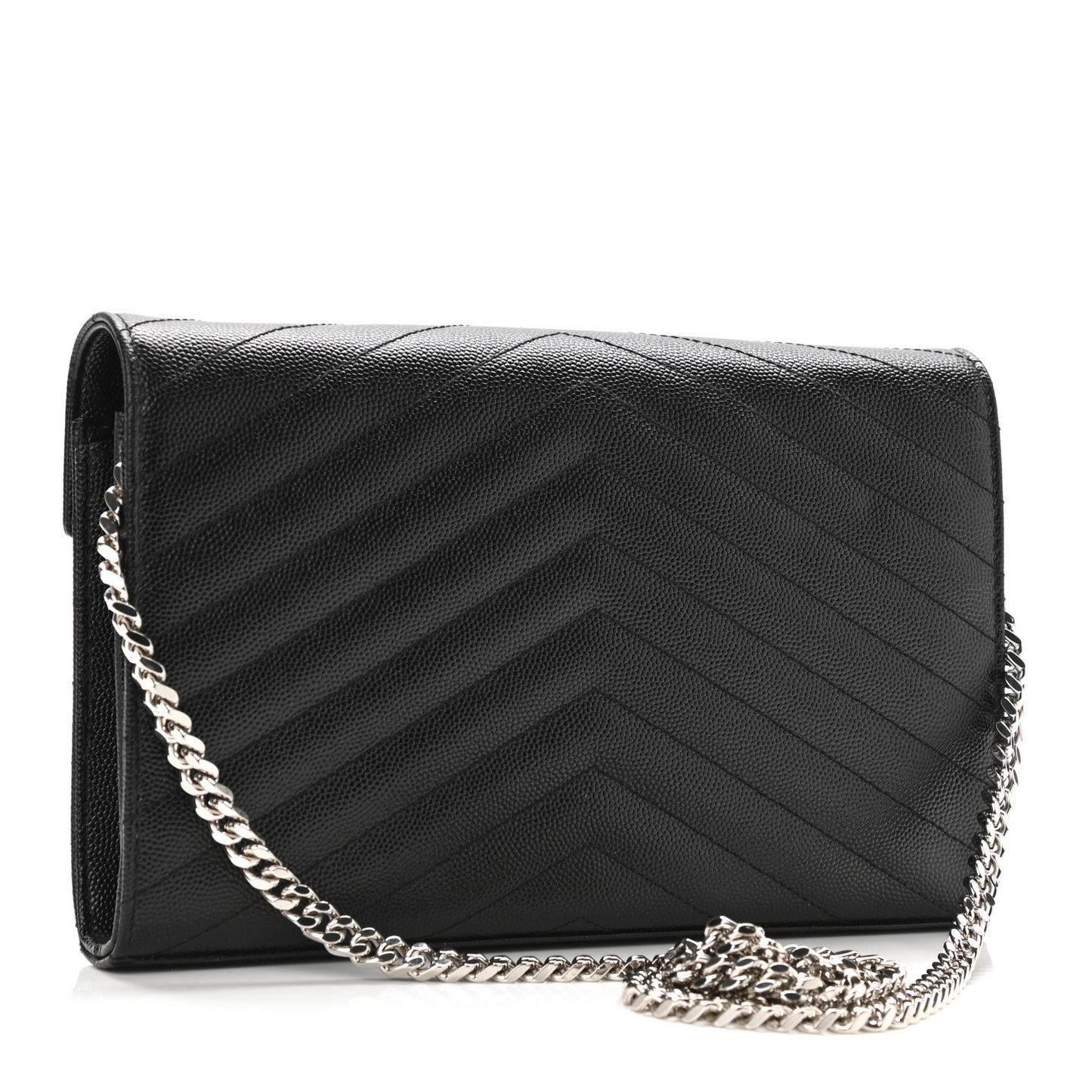 Grain De Poudre Matelasse Chevron Monogram Chain Wallet Black