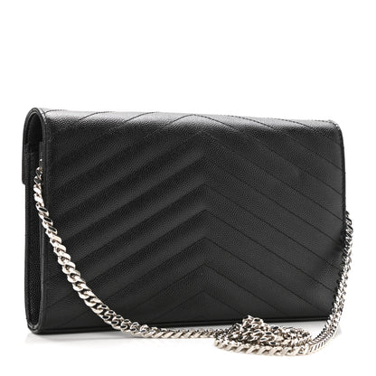 Saint Laurent Grain De Poudre Matelasse Chevron Monogram Chain Wallet Black 3 of 10