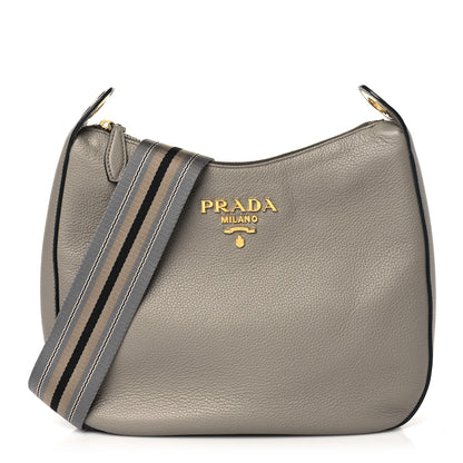 Prada Vitello Phenix Zippered Messenger Hobo Argilla 1 of 9