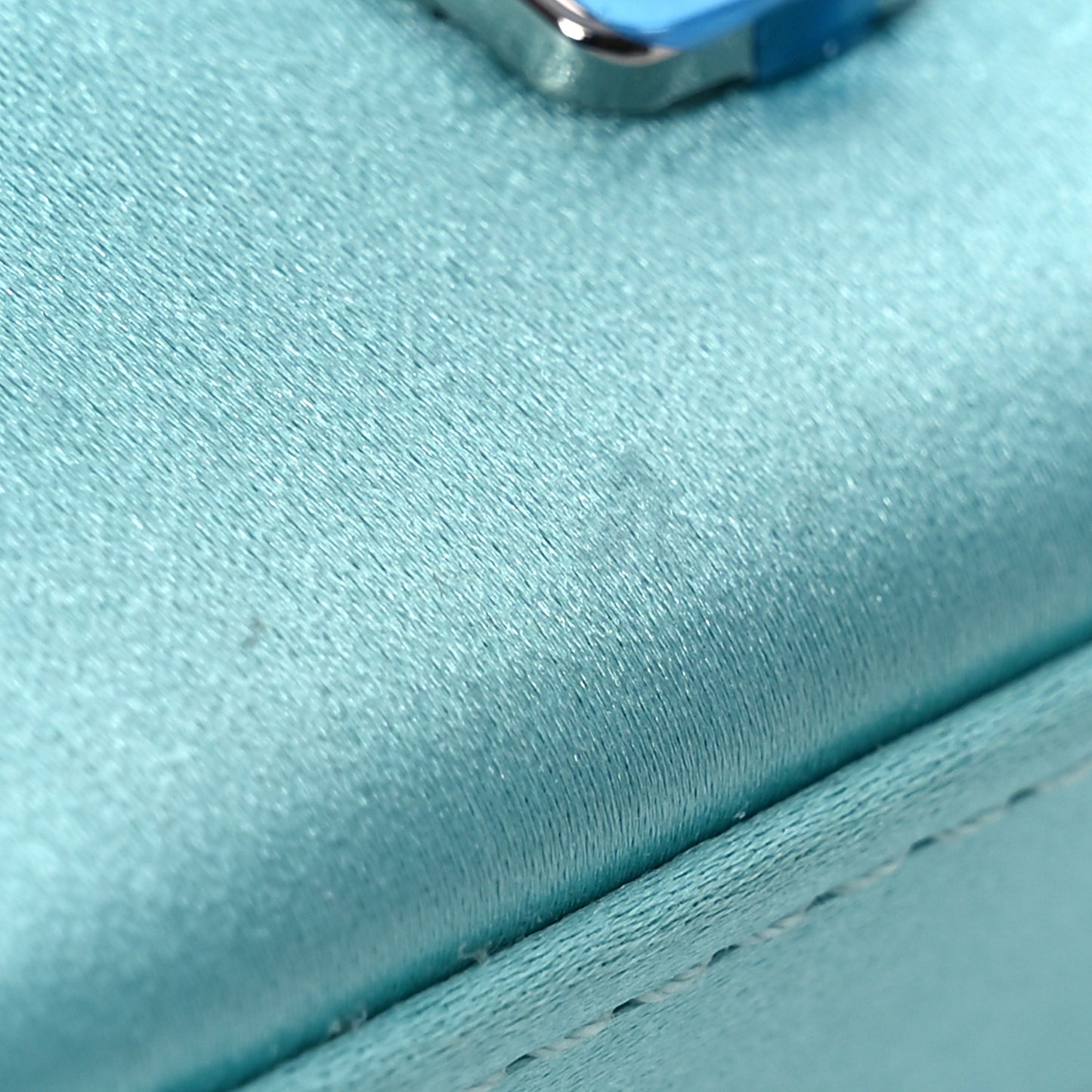 X TIFFANY Satin Silk Sterling Silver Nano Maxi Buckle Baguette Tiffany Blue