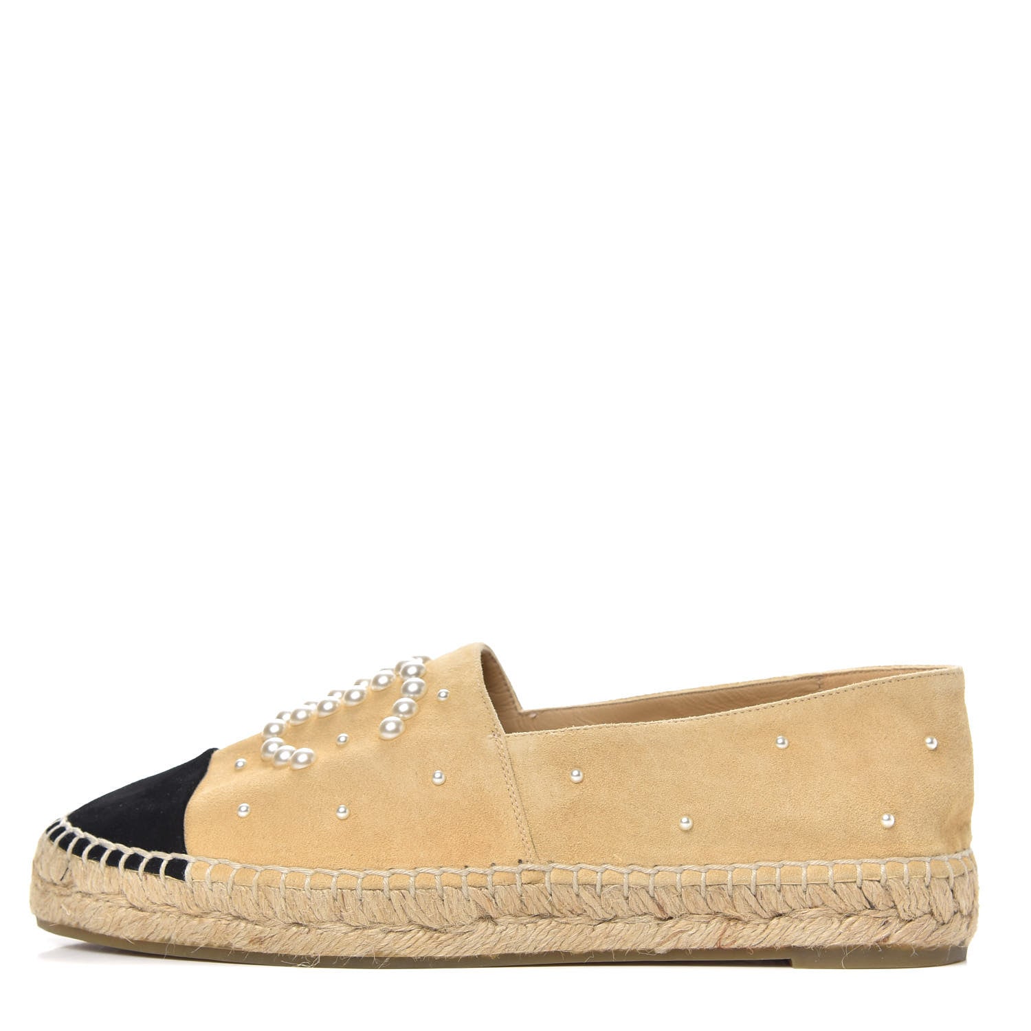 Chanel Suede Pearl CC Espadrilles 39 Beige Black 1 of 9
