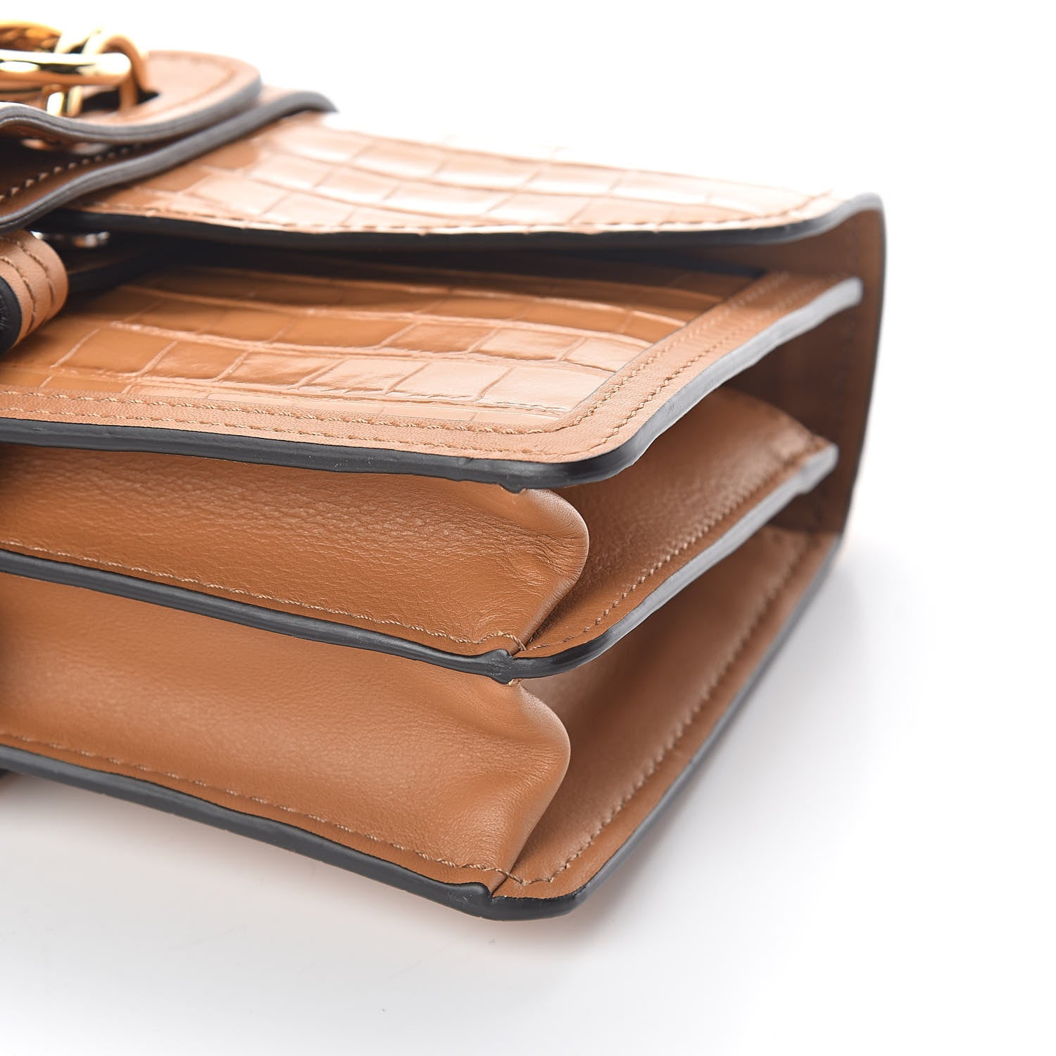 Chloe Calfskin Crocodile Embossed Aby Chain Shoulder Bag Autumnal Brown 8 of 8