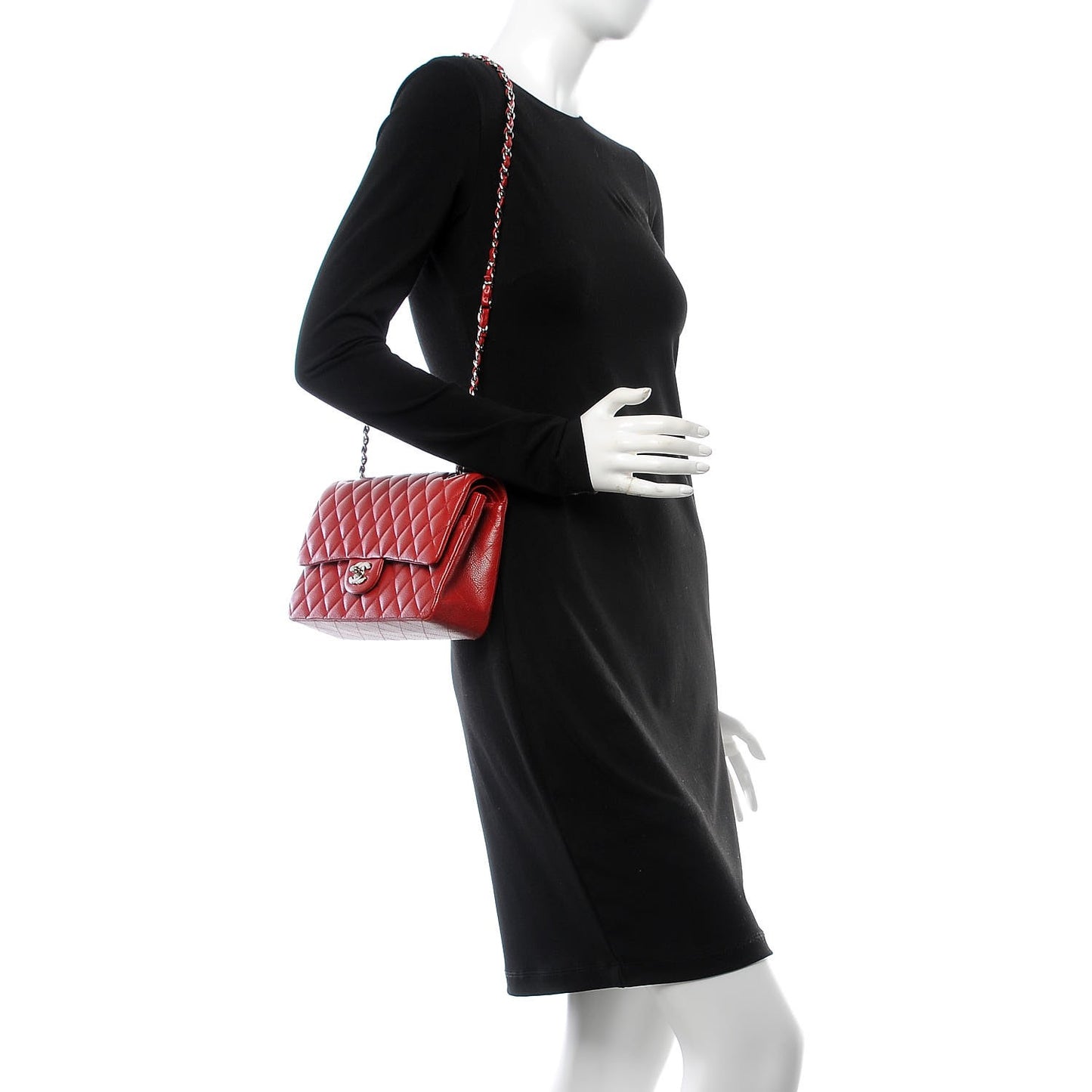 Caviar Quilted Medium Double Flap Red