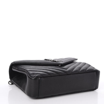 Saint Laurent Sheepskin Matelasse Chevron Monogram Medium College Bag Black 4 of 6
