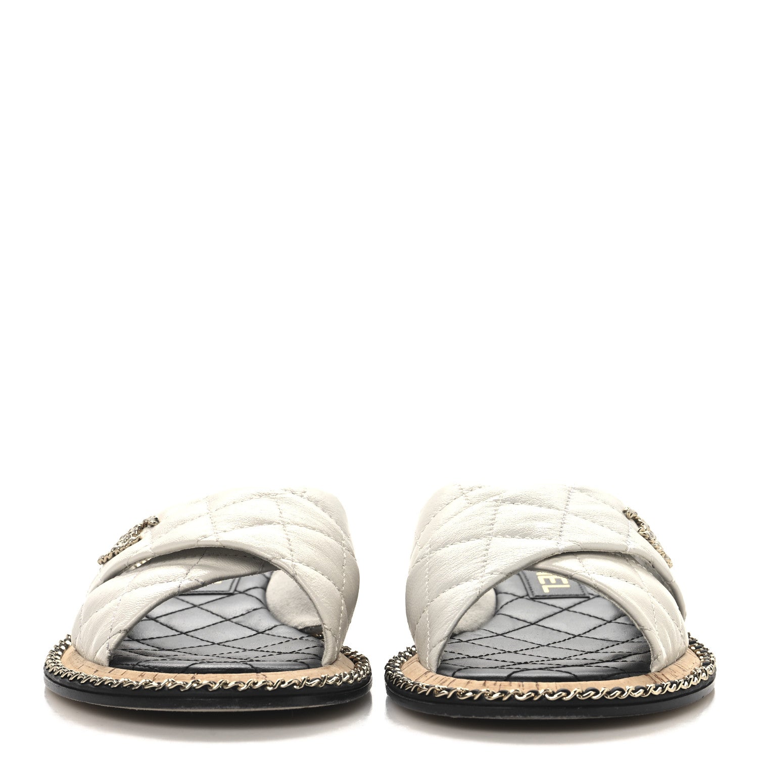 Chanel Shiny Lambskin Quilted  Metal Chain CC Sandals 36 White 3 of 10