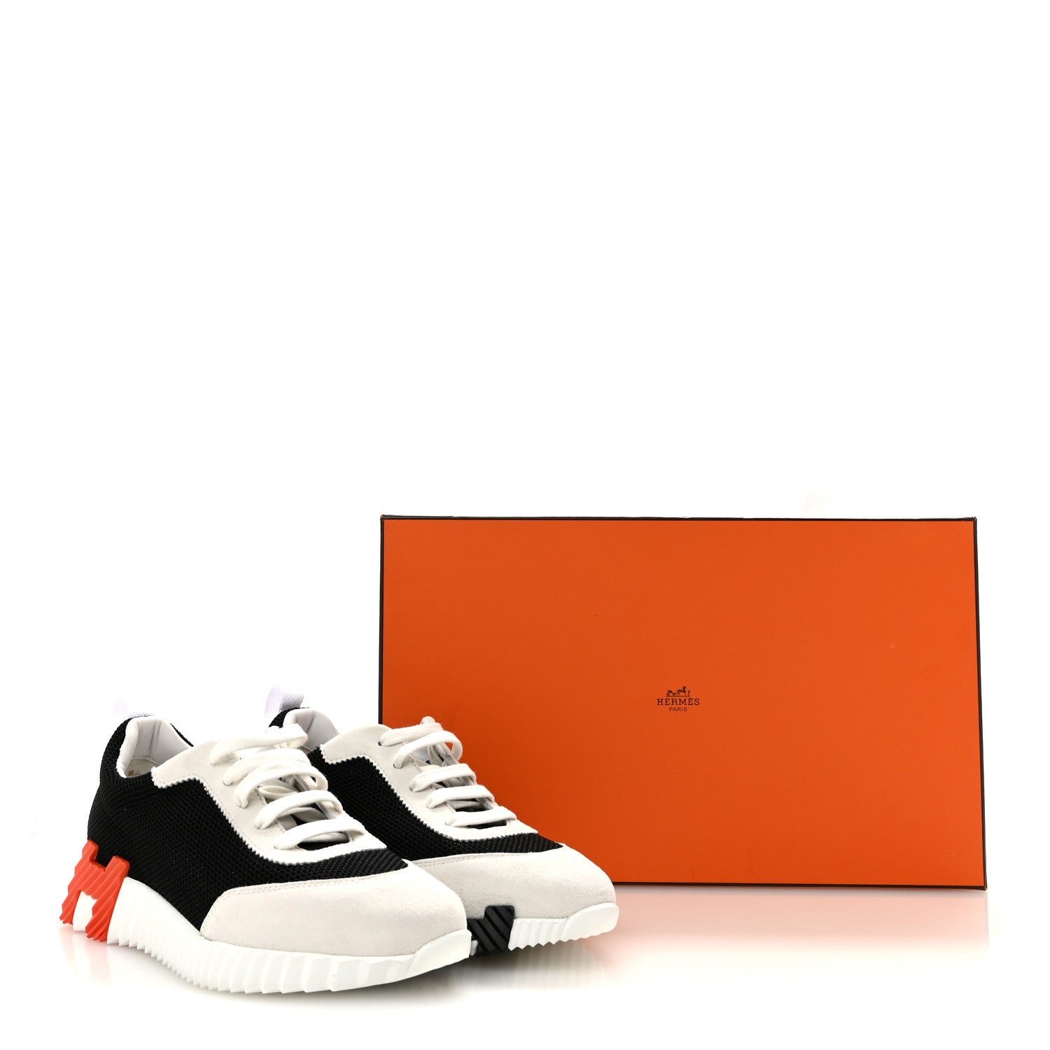 Hermes Air Mesh Suede Goatskin Bouncing Sneakers 37 Black Orange 11 of 11