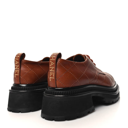 Chanel Calfskin Patent Stitched Cap Toe Lace Up Oxfords 36.5 Brown Black 4 of 11