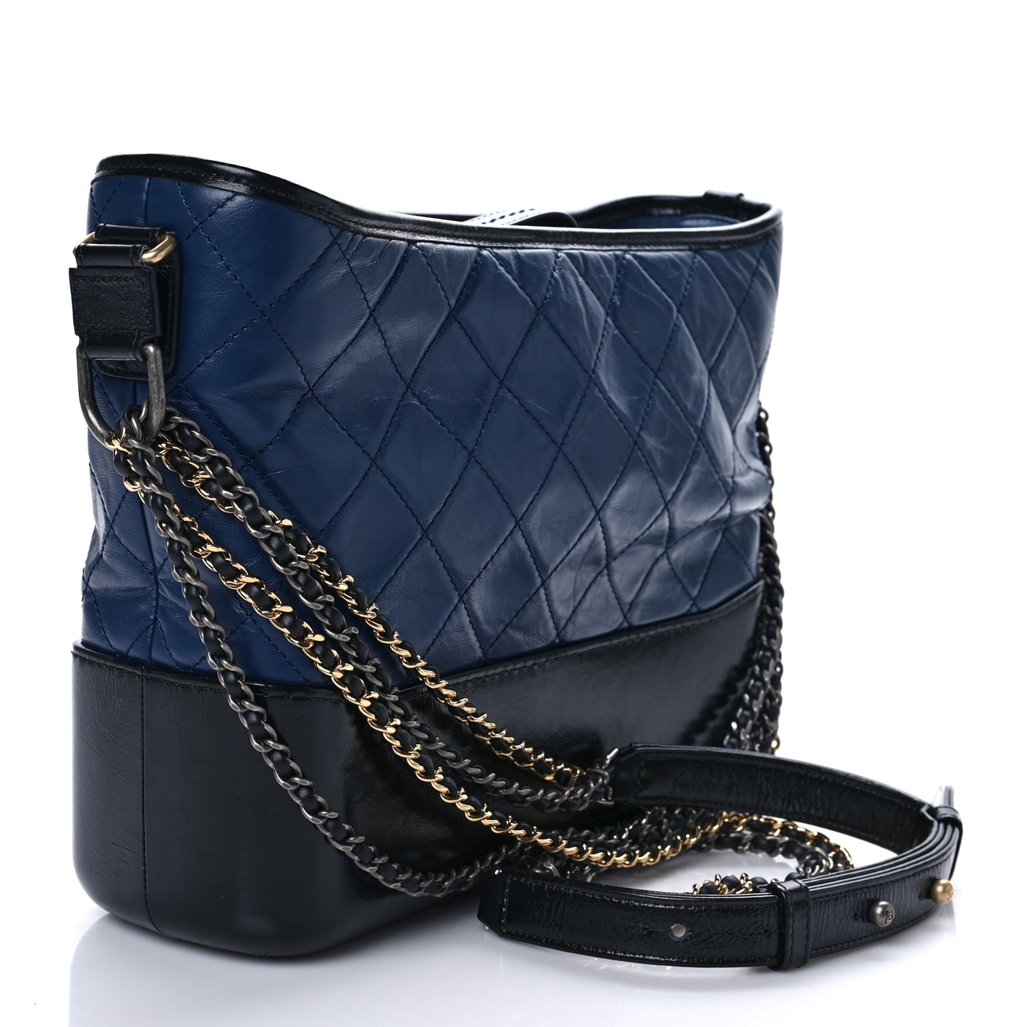 Aged Calfskin Quilted Medium Gabrielle Hobo Navy Black