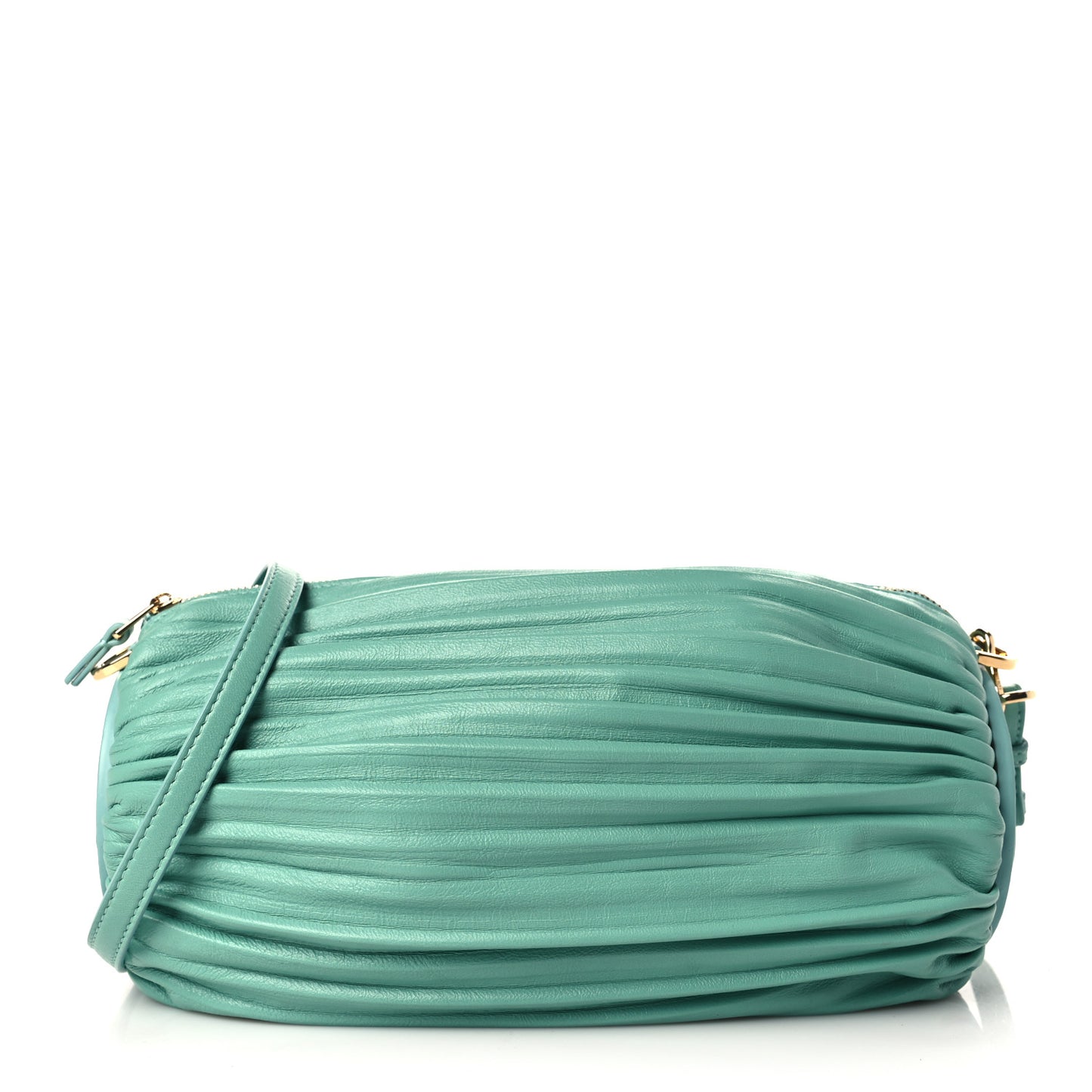 Lambskin Pleated Bracelet Pouch Shoulder Bag Fresh Mint