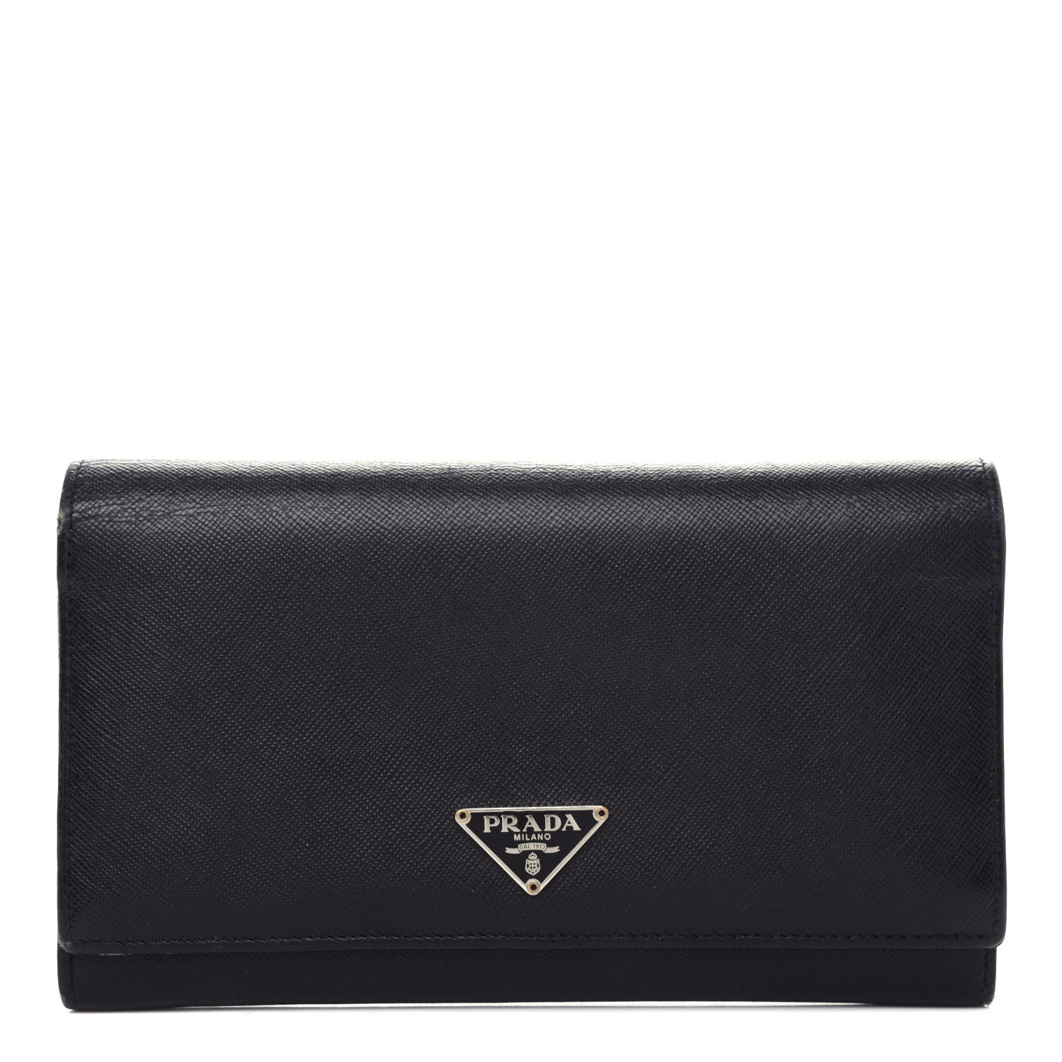 Prada Saffiano Triangle Continental Flap Wallet Black 1 of 10