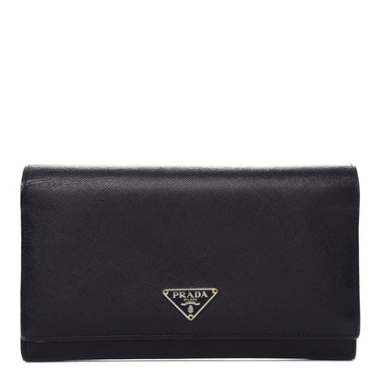 Prada Saffiano Triangle Continental Flap Wallet Black 1 of 10