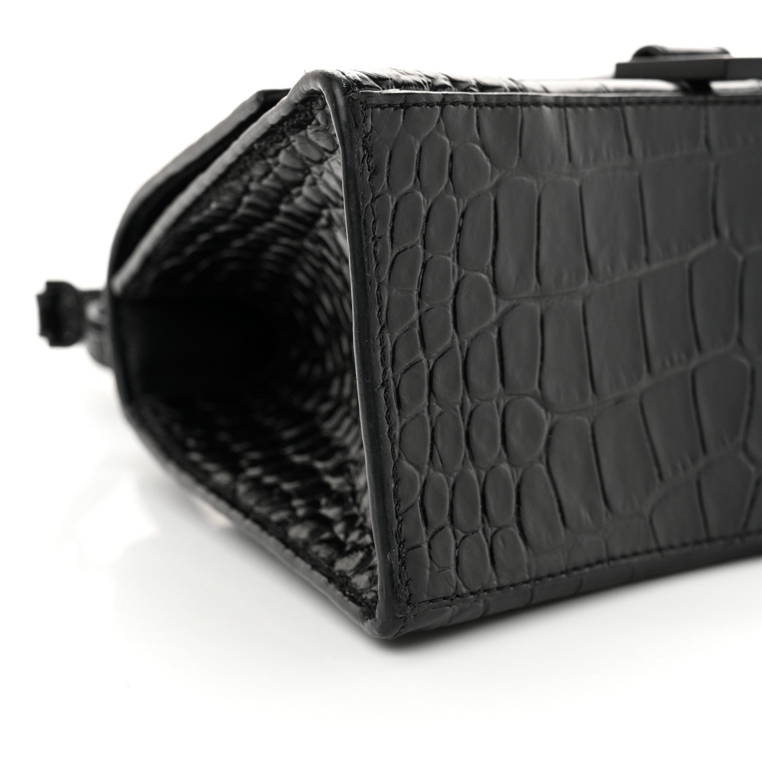 Balenciaga Shiny Calfskin Monochrome Crocodile Embossed Small Hourglass Top Handle Bag Black 9 of 13