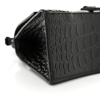 Balenciaga Shiny Calfskin Monochrome Crocodile Embossed Small Hourglass Top Handle Bag Black 9 of 13