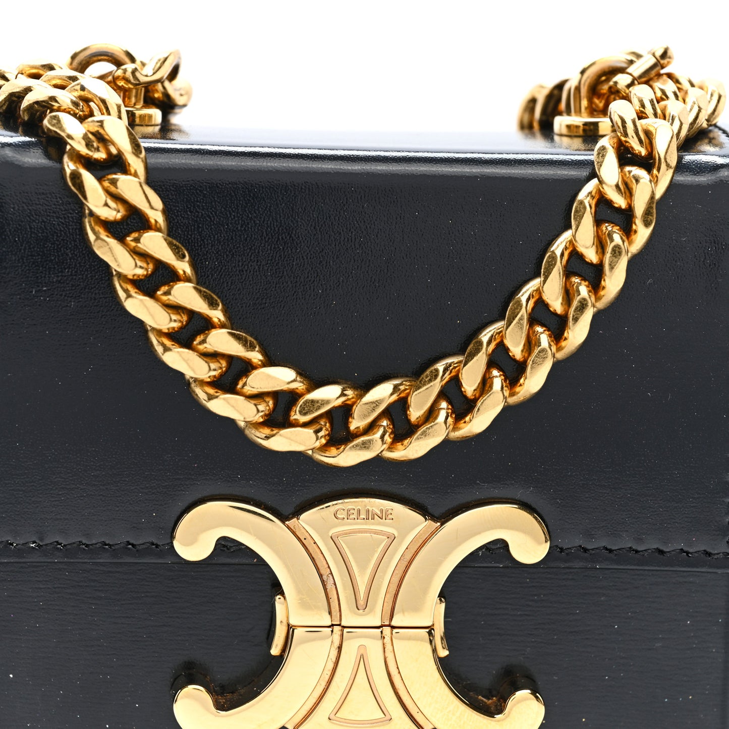 Shiny Calfskin Triomphe Mini Chain Box Bag Black