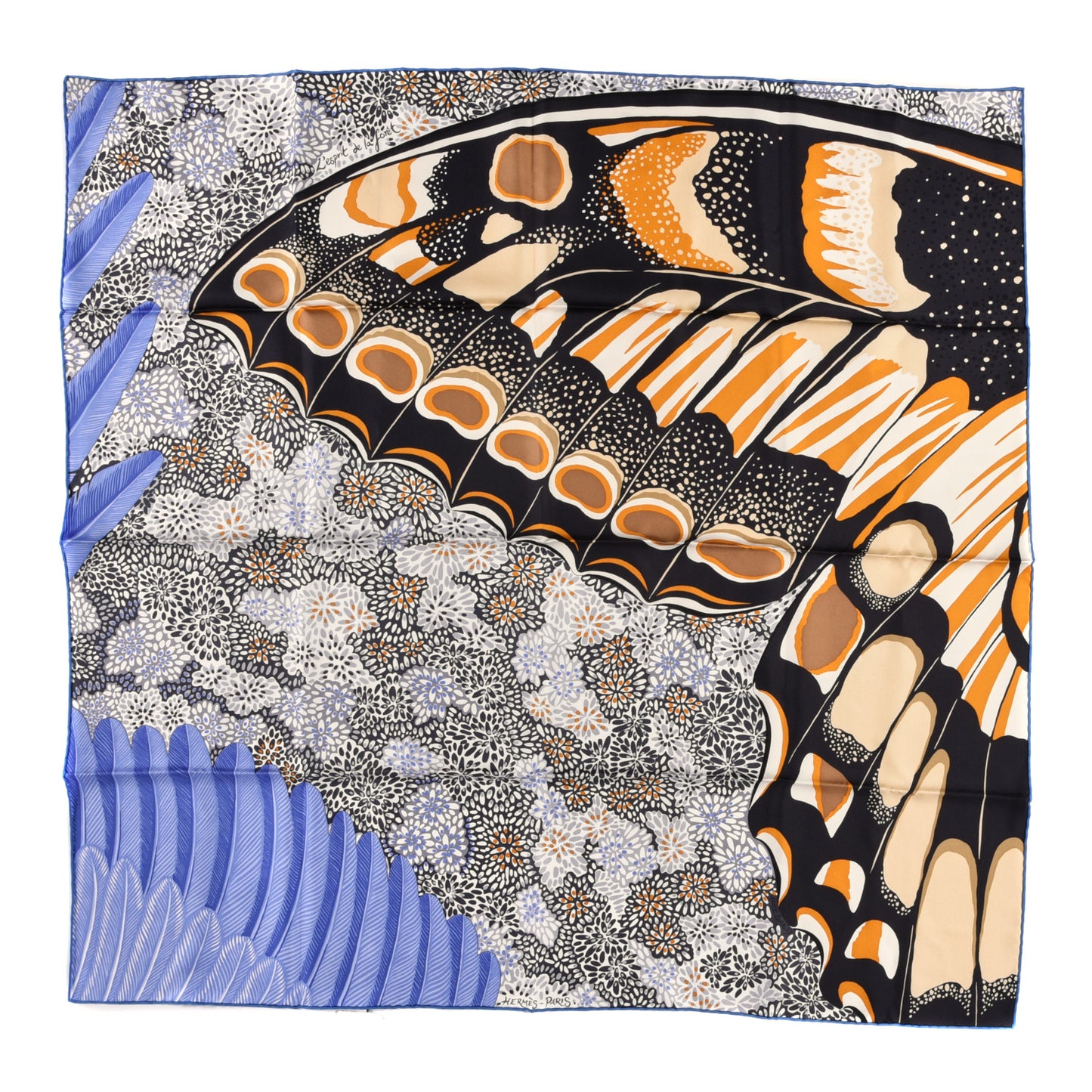 Silk L'Esprit De La Foret Scarf 90 Black Ocre Bleu Lavande