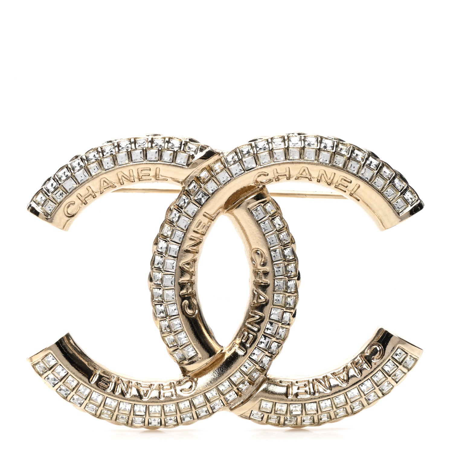 Chanel Metal Crystal Baguette CC Brooch Gold 1 of 5