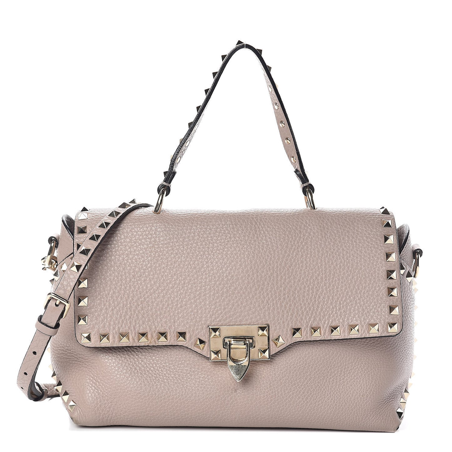 Pebbled Calfskin Rockstud Single Handle Flap Bag Poudre